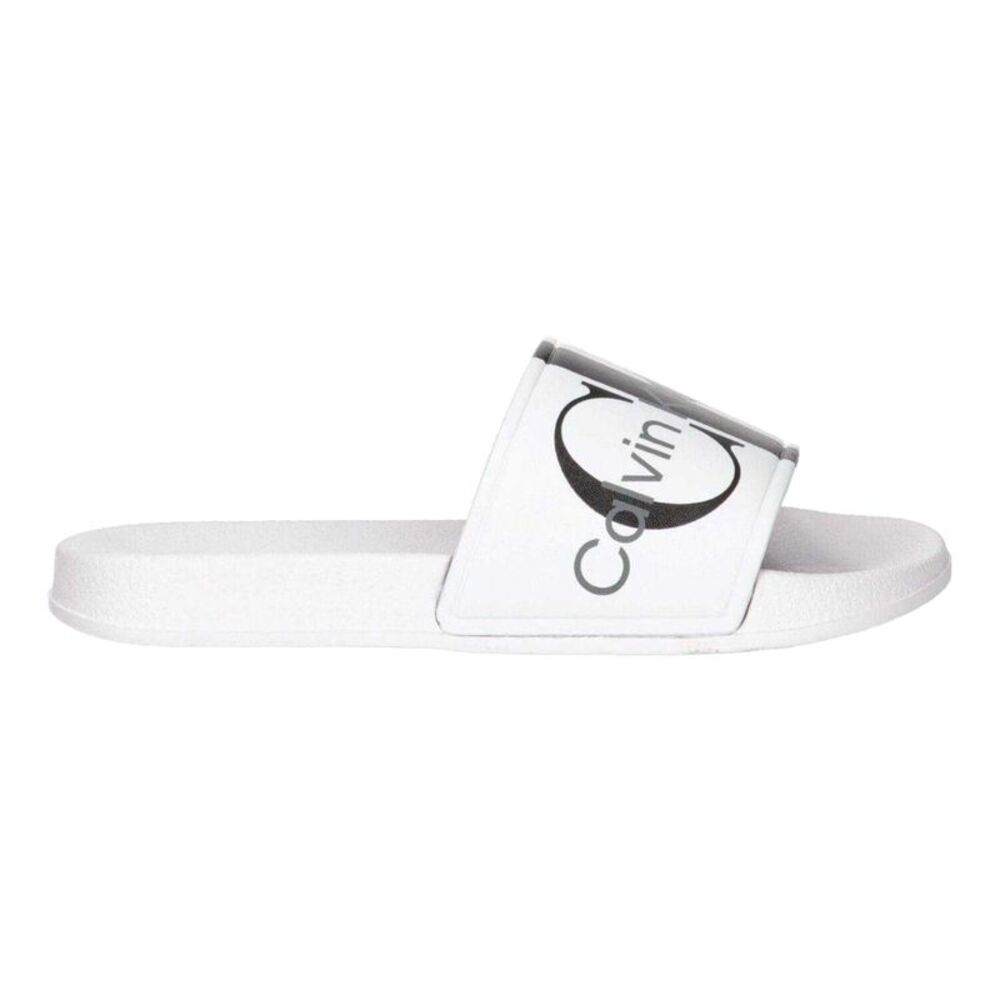 Calvin Klein Unisex Adult Logo Open Toe Flat Slides / White
